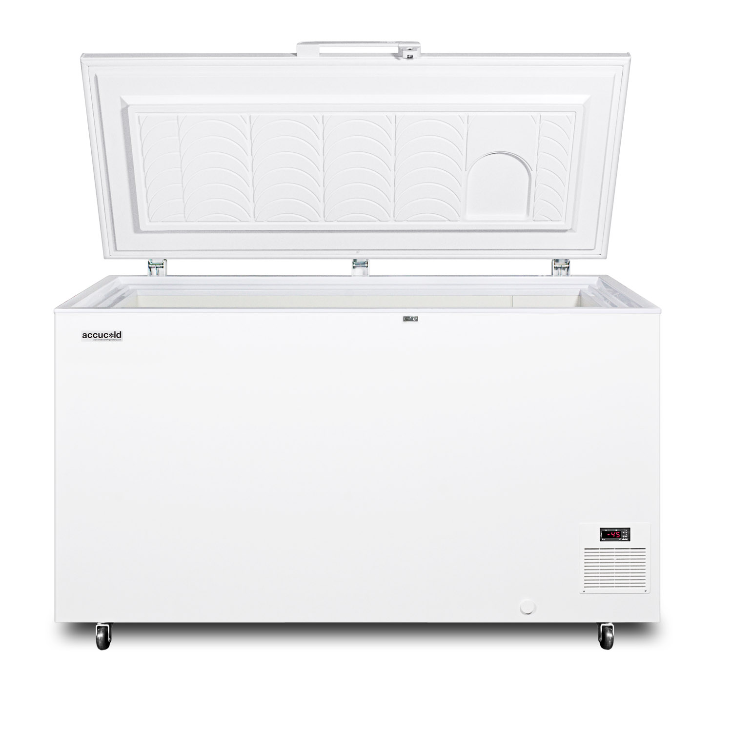 Commercial -45 C capable chest freezer with digital thermostat and 12.8 cu.ft. capacity